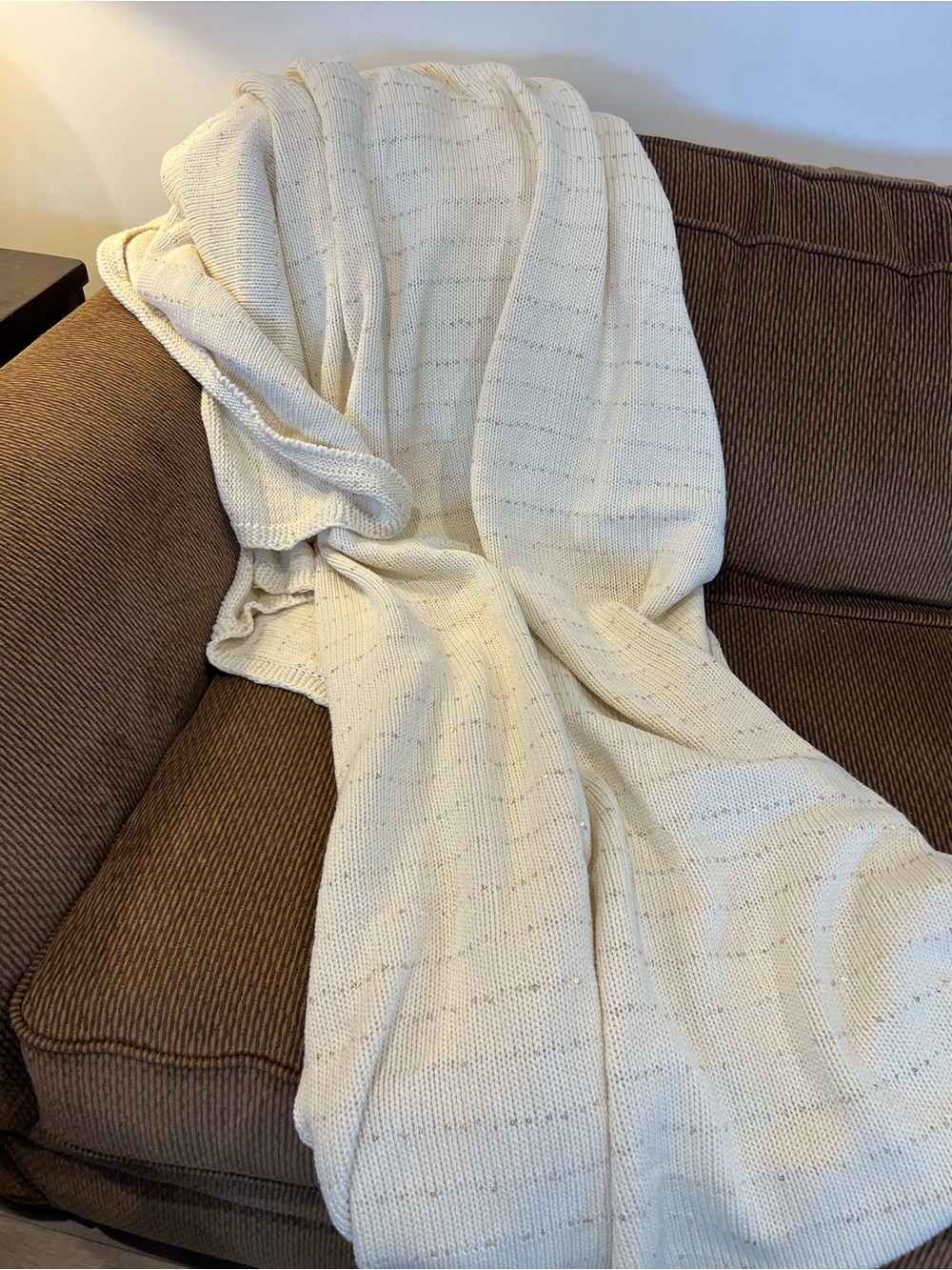 Magaschoni Cream Knit Throw with Mini Gold Sequins